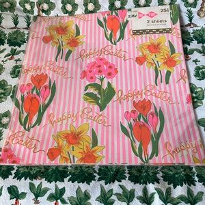 Vintage Happy Easter Floral Striped Wrapping Paper New Sealed Satintone Tintin.